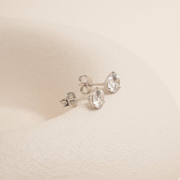 NWT Kris Martini Stud Earrings // Sterling Silver + CZ - Picture 3 of 4